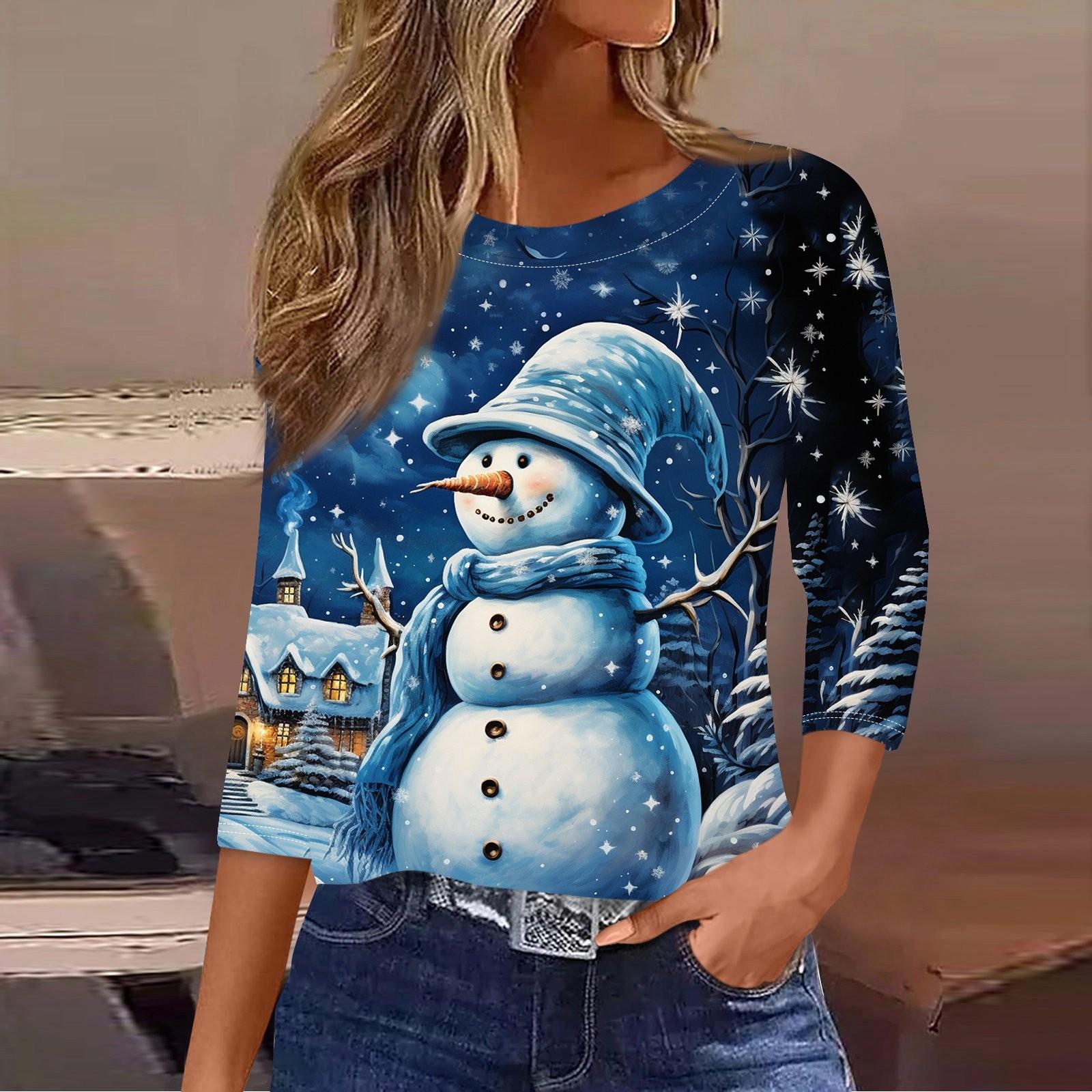 

Женская рубашка с рукавом семь четвертей, модная, повседневная, свободная, с круглым вырезом, на Рождество L