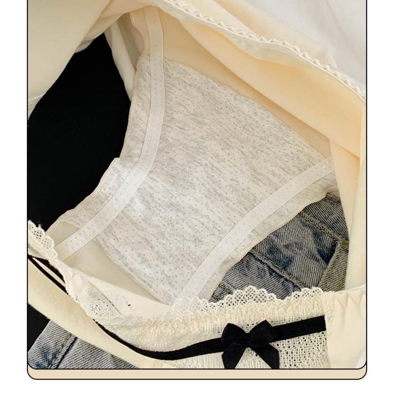 Women Sweet French Style Lace Solid Antibacterial Mid Waist Cotton Panties