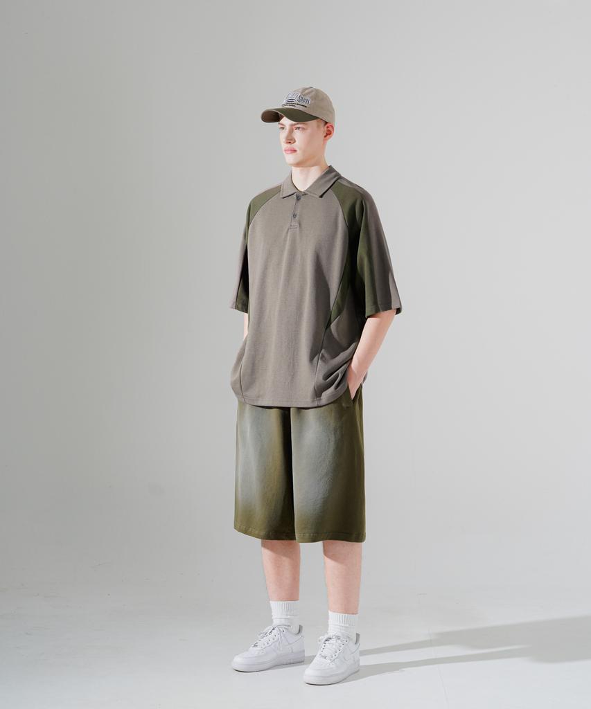 EZKATON Contrast Track Collar Short Sleeve T-Shirt Cement Shst6700