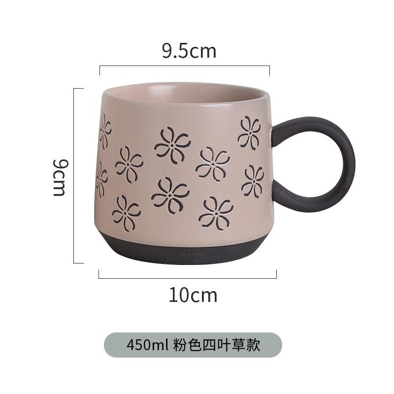 Underglaze Hand Painted Ceramic Mug Set Coarse Pottery Cute Pattern Large Coffee Cup for Couples Matching Pair Gift