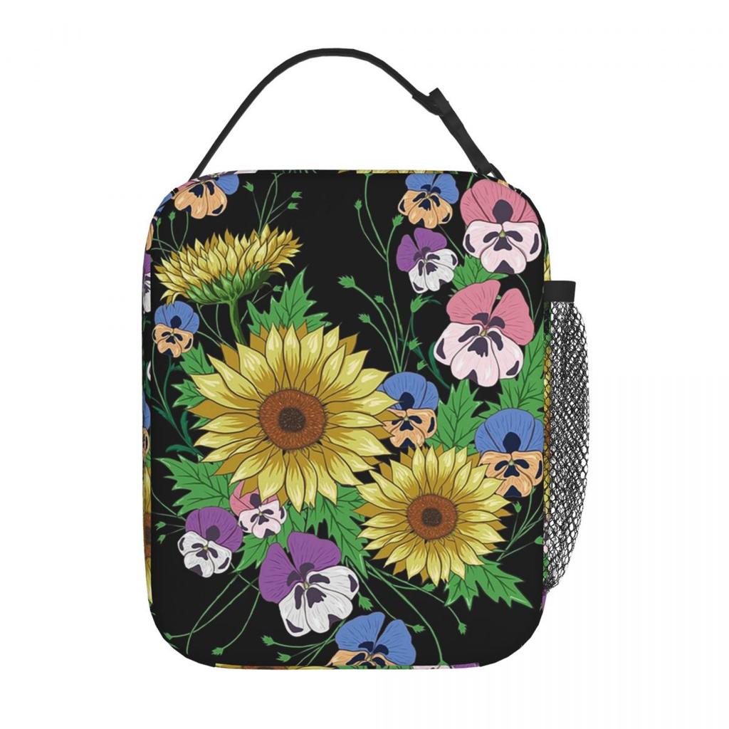 Vintage Sunflower Flowers Insulated Lunch Bag for Women Office Cooler Thermal Food Box Tote Portable Lunch Boxes Container