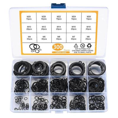 300 Pcs Multifunctional C Type M4-M28 Circlip Clip Snap Ring 15 Sizes Retaining Rings Set For Shaft Bearing Retaining Black
