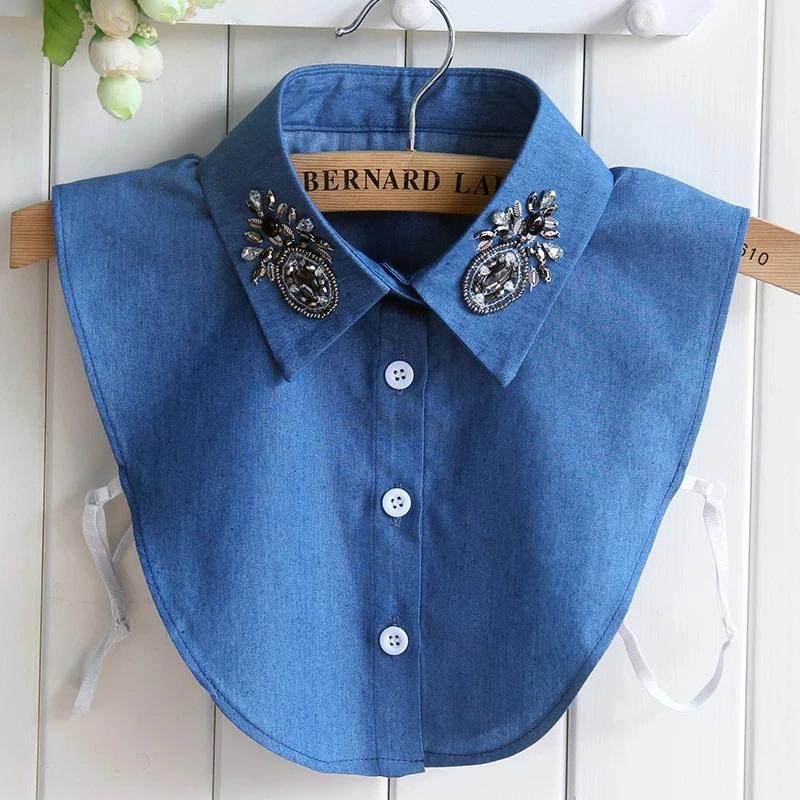Fashion Denim V Neck Faux Cols Detachable Collar Lace Fake Collars for Women Shirt False Blouse Tie Lapel Shirt Accessories