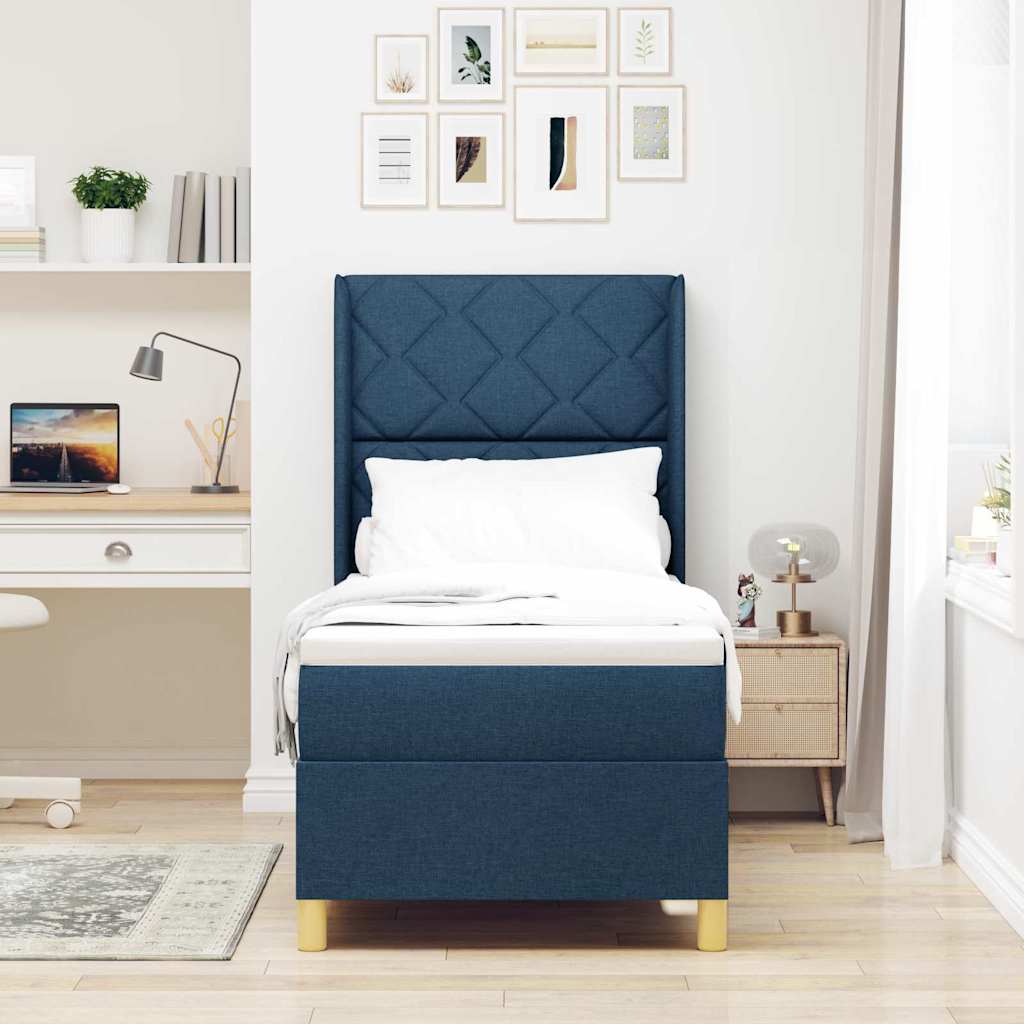 Box Spring Bed with Headboard Blue 80 x 200 cm Fabric