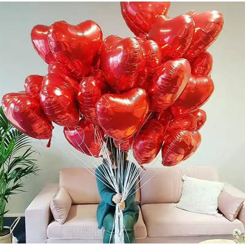 50pcs 5/10/18/32inch Aluminizer Red Heart Balloons Valentine's Day Romantic Atmosphere Scene Decor Wedding Birthday Background