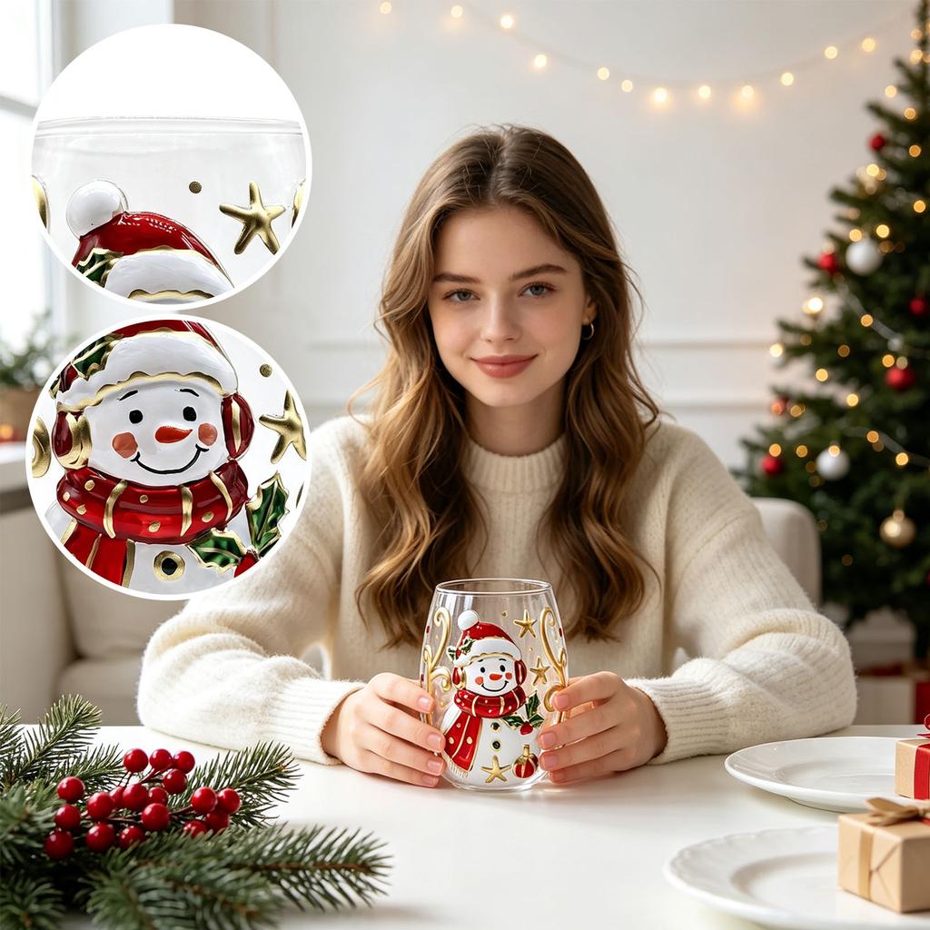 3D Christmas Glass Cup Holiday Coffee Mug for Tea and Hot