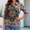 Women's Fashion Casual Lapel Short 3/4 Sleeve Print Shirt Women's Button Up Tops