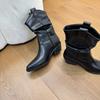 Cowhide Version~ Ruth Zhao Pointed Pile Boots Short Boots High Heel Retro Western Knight Boots Middle Boots