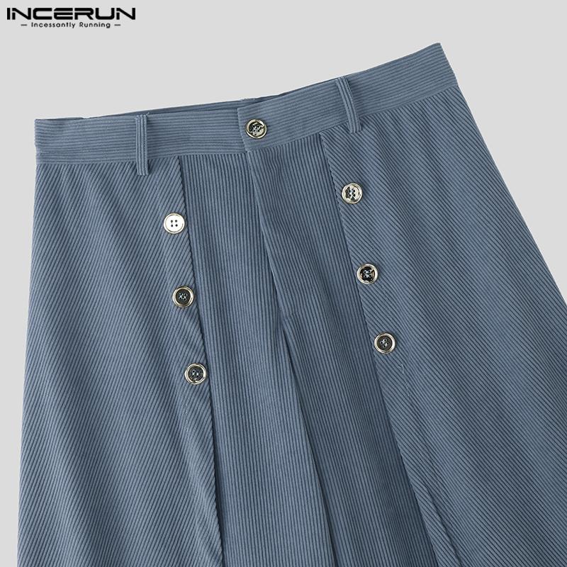 INCERUN Winter Men Zip-up High Waist Double Layers Corduroy Casual Long Pants Trousers