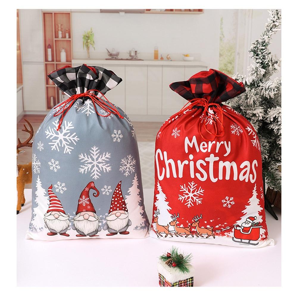 Holiday Large Present Bag with Flannel Fabric Drawstring Closure Featuring For FOREST Santa for Kids Christmas Storage 37x56cm
