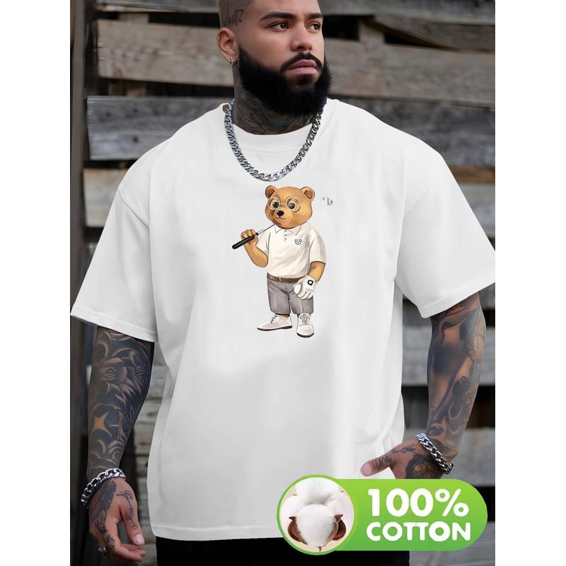 Plus Size Men'S T-Shirt 100% Golf-Themed Cartoon Bear T-Shirt for Men Comfortable Casual Short-Sleeved T-Shirt in Summer, PLUS SIZE