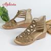 Aphixta Woman Gladiator Sandals Zip Close Peep Toe Women Summer Hollow Shoes Black Color Ladies Wedge Shoes Big Size 43