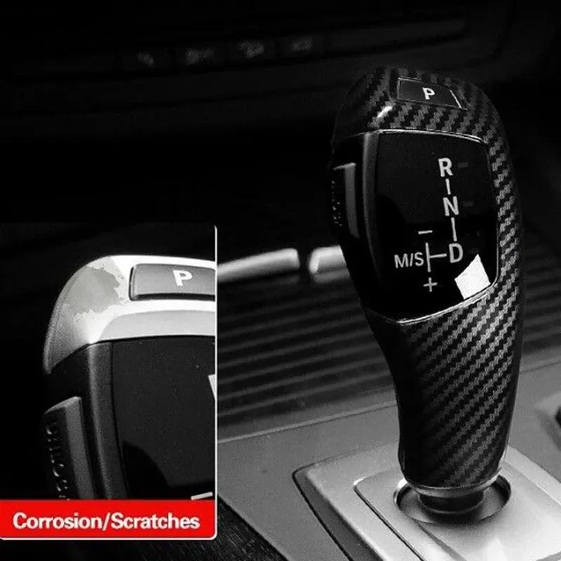 Car Gear Lever Shift Knob Cover Black For BMW E60 X6 E70 E71 2008-2013 Carbon Fiber Gear Lever Shift Knob Cover Trim