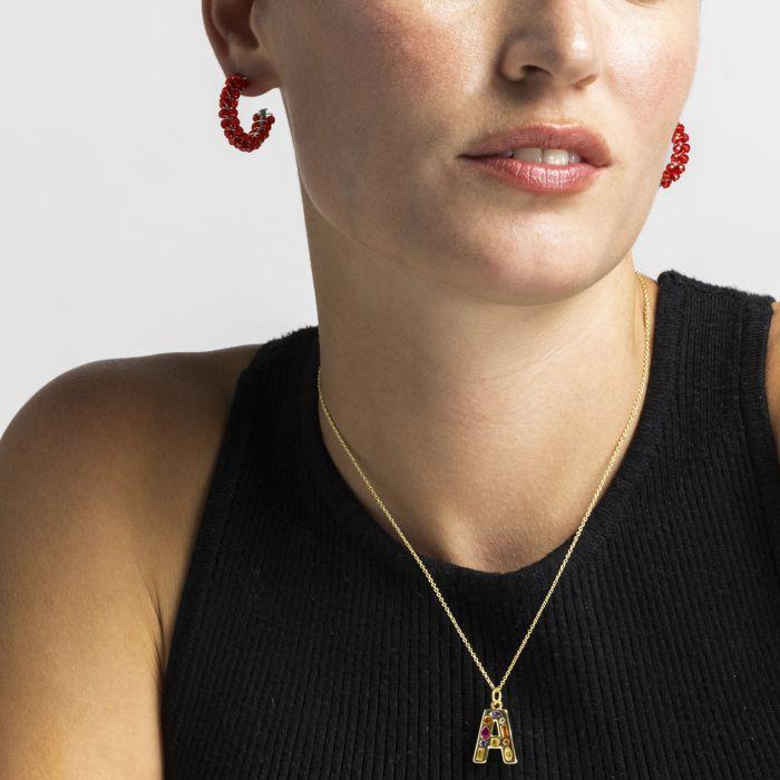 Collier - Luxenter - Alphabet A - Zircone multicolore - Or jaune 18k - 42 cm + 3 cm d'extension