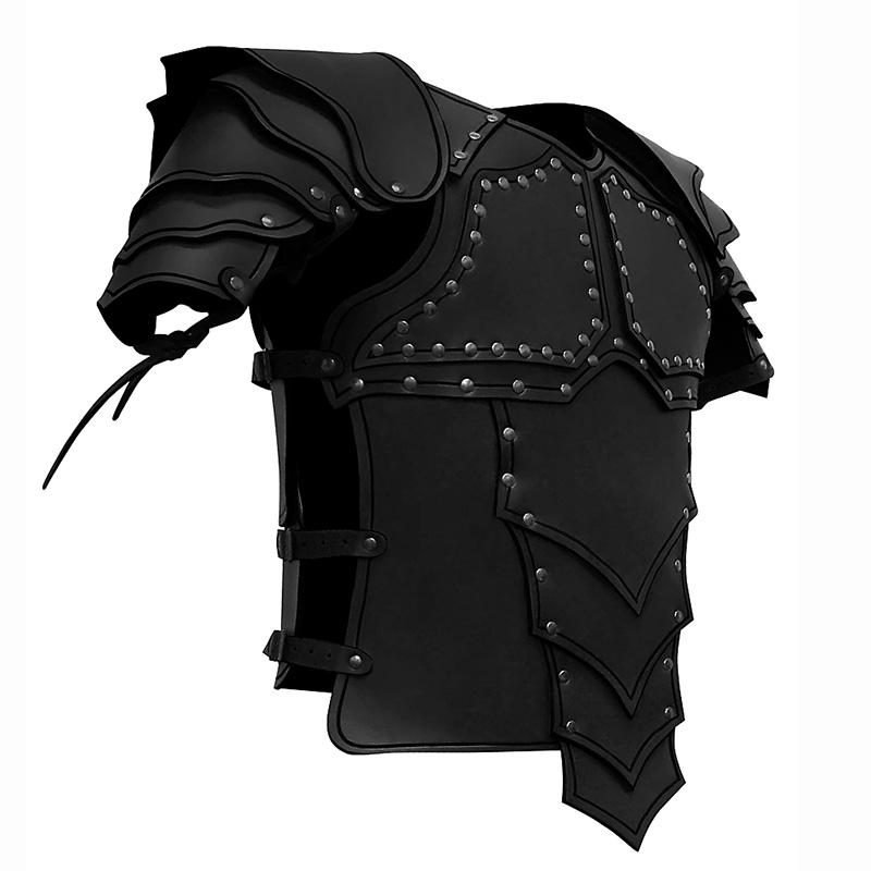 Středověký Viking Rytíř Pirát Cosplay Kostým Tělo Ramenní Zbroj Set Steampunk PU Kůže Vesta Zbroj Larp Oblečení Návleky na ramena Muži