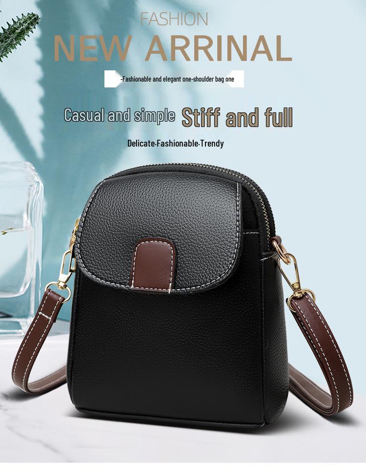 2025 Trendy Mykt Skinn Enkel Skulder Crossbody Telefonveske for Kvinner – Allsidig Europeisk & Amerikansk Stil