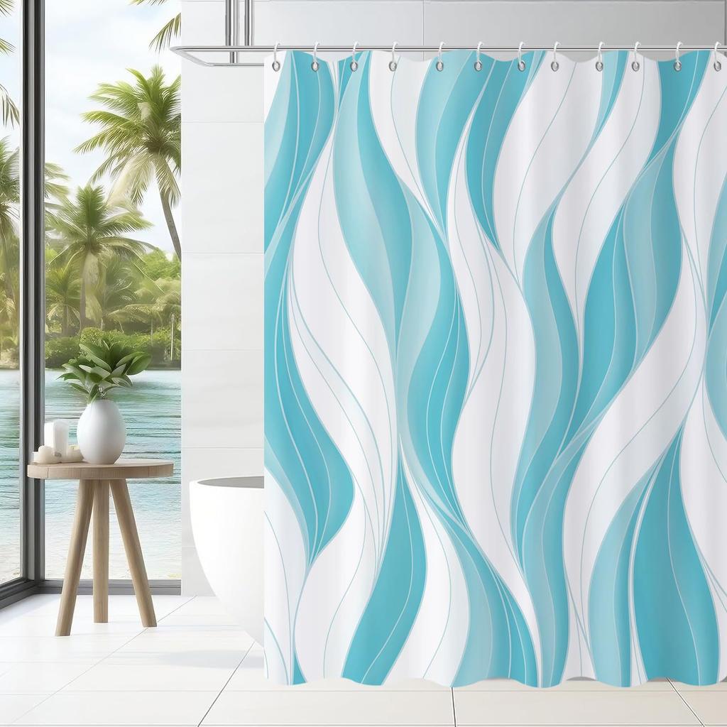 Brązowa Zasłona Prysznicowa Nowoczesna Abstrakcyjna Brązowo-Białe Paski Stopniowa Zmiana Prosta Zasłona Łazienkowa Wodoodporna Tkanina Można Prać w Pralce Z Haczykami