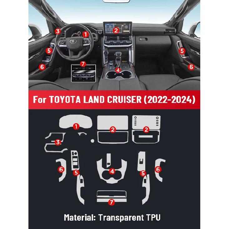 Kratzfester TPU-Schutzfilm für die Mittelkonsole, das Media-Armaturenbrett und die Navigation im Innenraum des Autos für TOYOTA LAND CRUISER 2024