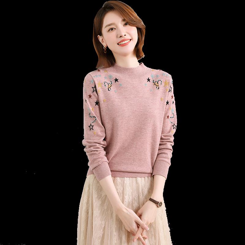 Damski sweter z okrągłym dekoltem z mieszanki kaszmiru, można prać w pralce