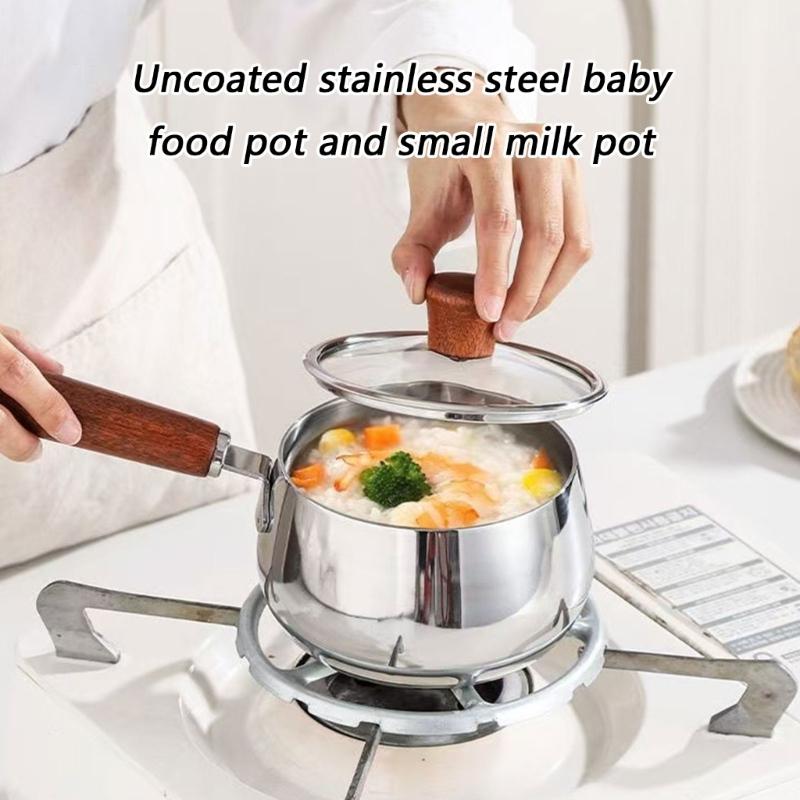 Stainless Steel Saucepan Small Cooking Pot Cookware with Ergonomic Wood Handle Efficient Milk Pan Kitchen Accessories