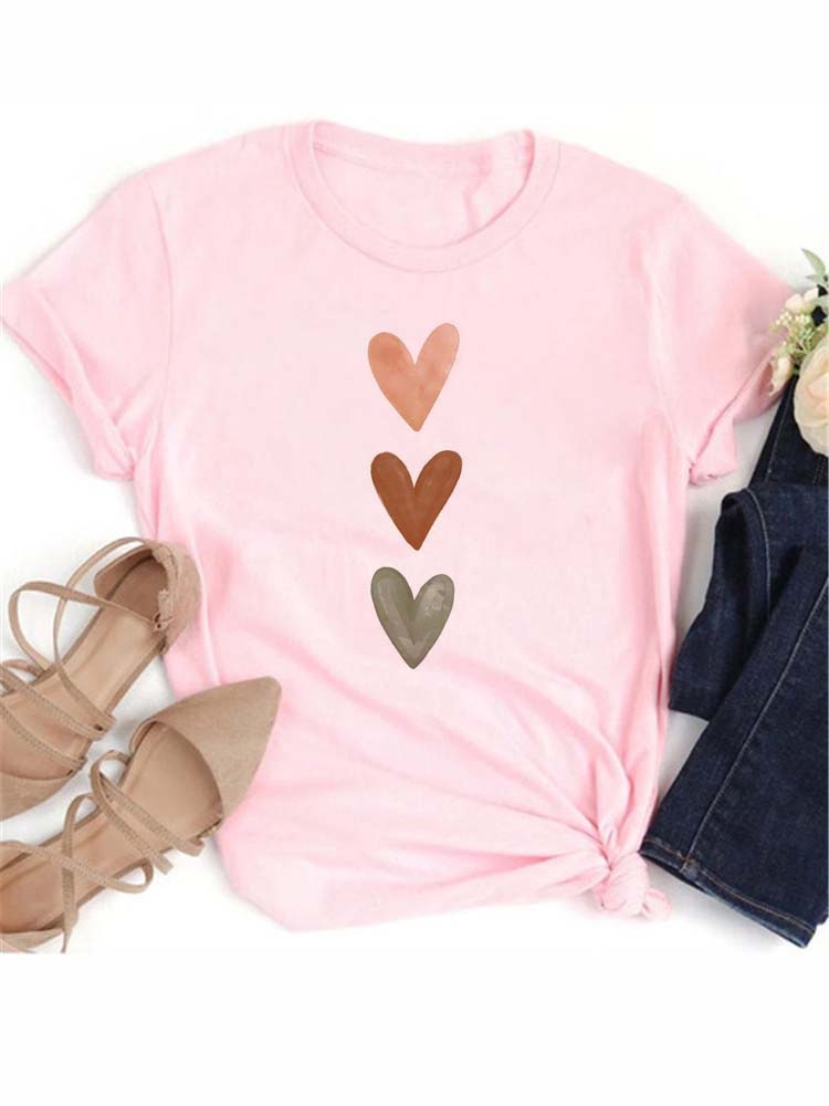 Love Heart Print Women T Shirt Summer Funny Short Sleeves O Neck  Tops Tee Female 90s Casual Fashion Clothing