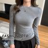 5 Korean Crew Neck Shoulder Shirt Women's Autumn Fleece Thickened Slim Skinny T-Shirt