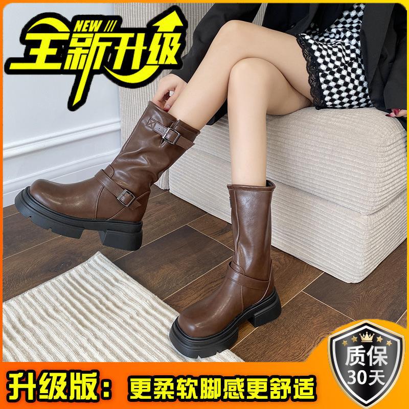 

British style brown platform Martin boots women s 2025 autumn new retro versatile western cowboy short boots 39