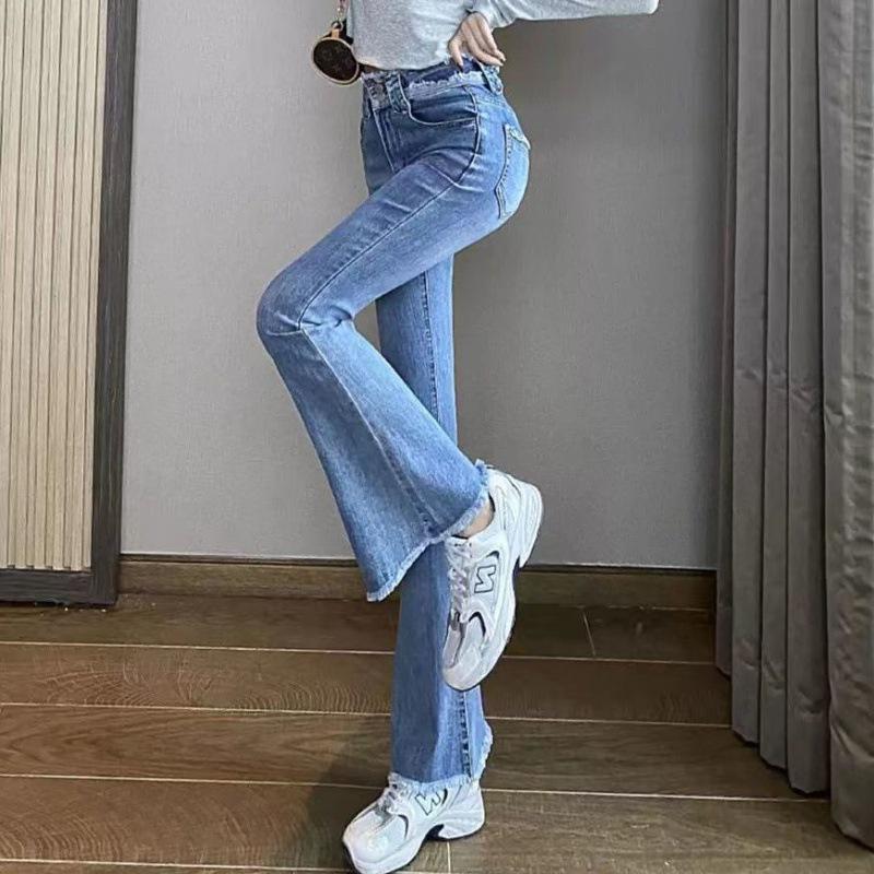 Women's High-Waisted Slim Fit Flared Denim Pants for Spring and Autumn