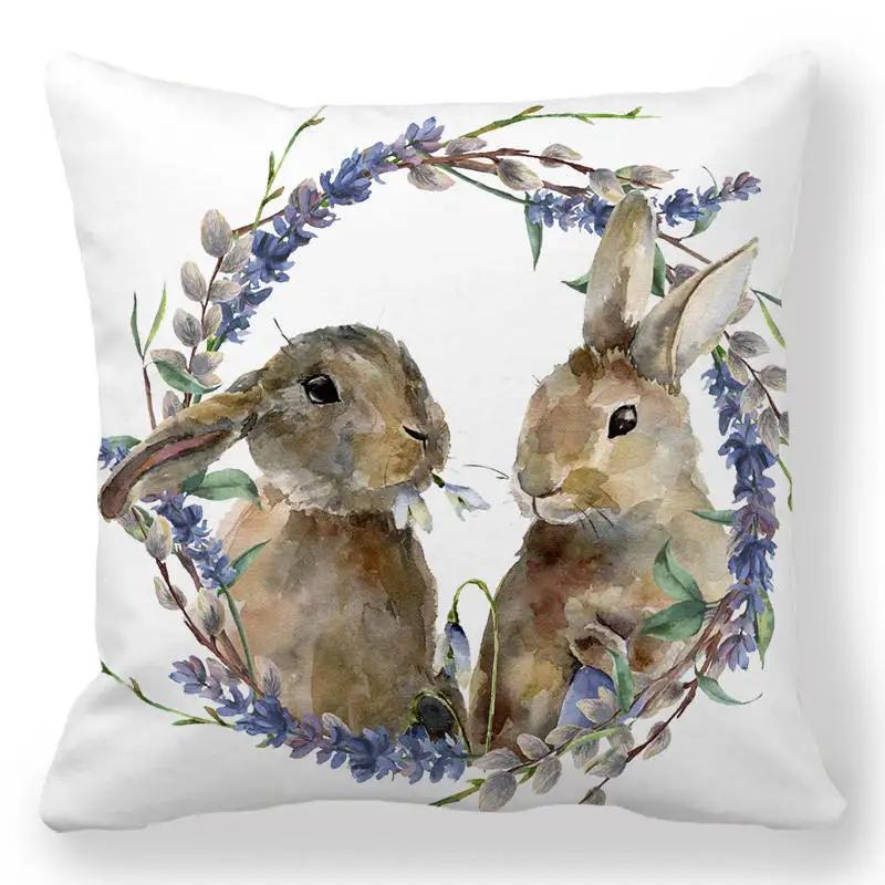 Easter Bunny Cushion Cover Easter EggHoliday Decoration Home Sofa Throw Pillowcase Easter Party Cushion Cover Square 45X45 Cm