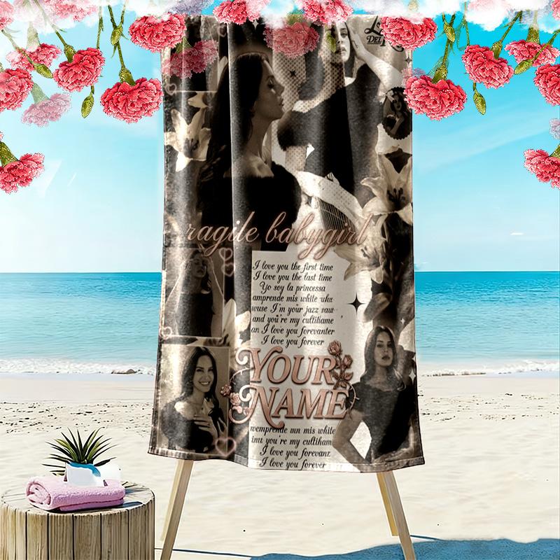 Name Custom Lana Del Rey Poster Print Beach Towel, Large Soft Quick Dry Towel for Beach Camping Swimming