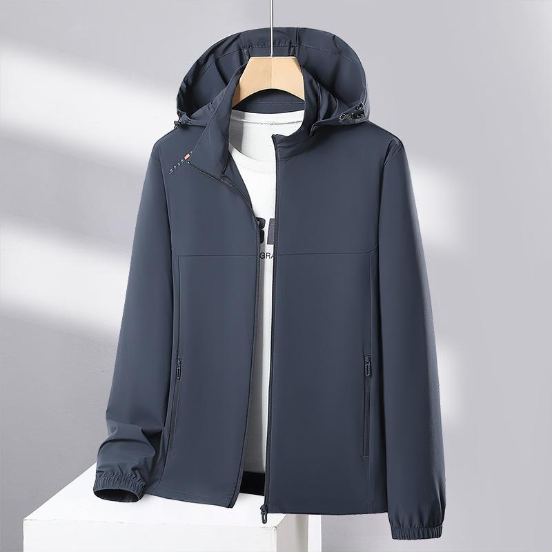 New skin clothes, couples summer hooded ice silk sunscreen clothes, fashionable full-color high elastic thin men's coat