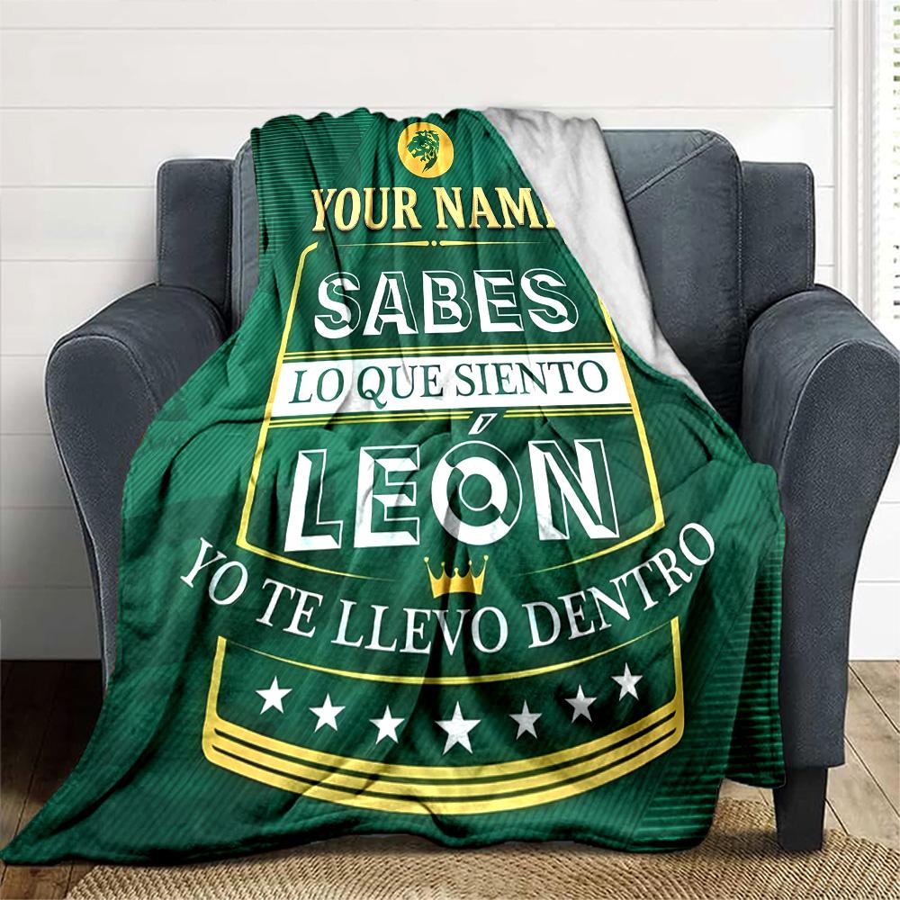 1pc Leon logo Blanket with Custom Name, Gift, for Men and Women, Soft Blanket, Good for Sofa Bed Couch Travel, Lightweight Flannel Blanket