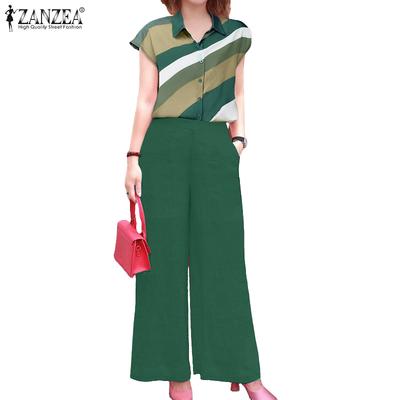 Women Short Sleeve Print Blouse and Pants Casual Two Piece Suit Sets