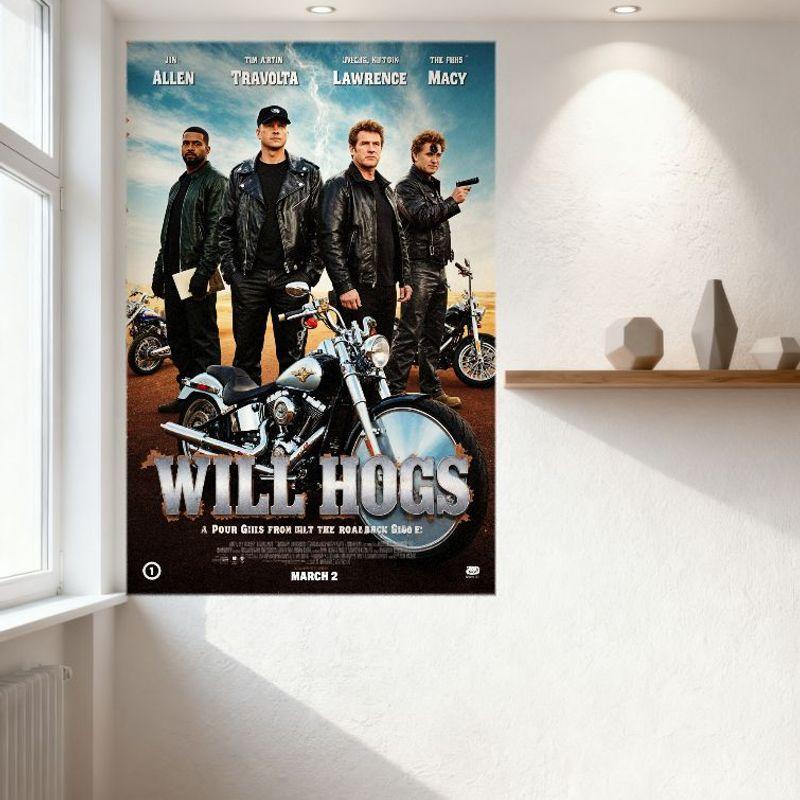 Will Hogs Movie Poster Metal Tin Sign - Vintage Action Adventure Wall Decor with Four Men In Desert - Man Cave Club Bar Home Dec