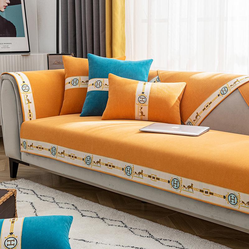 Leichter Luxus-Stil, neuer Sofakissenbezug aus Chenille-Leder, für alle Jahreszeiten, universell, rutschfest, schlicht, modern, für den Sommer