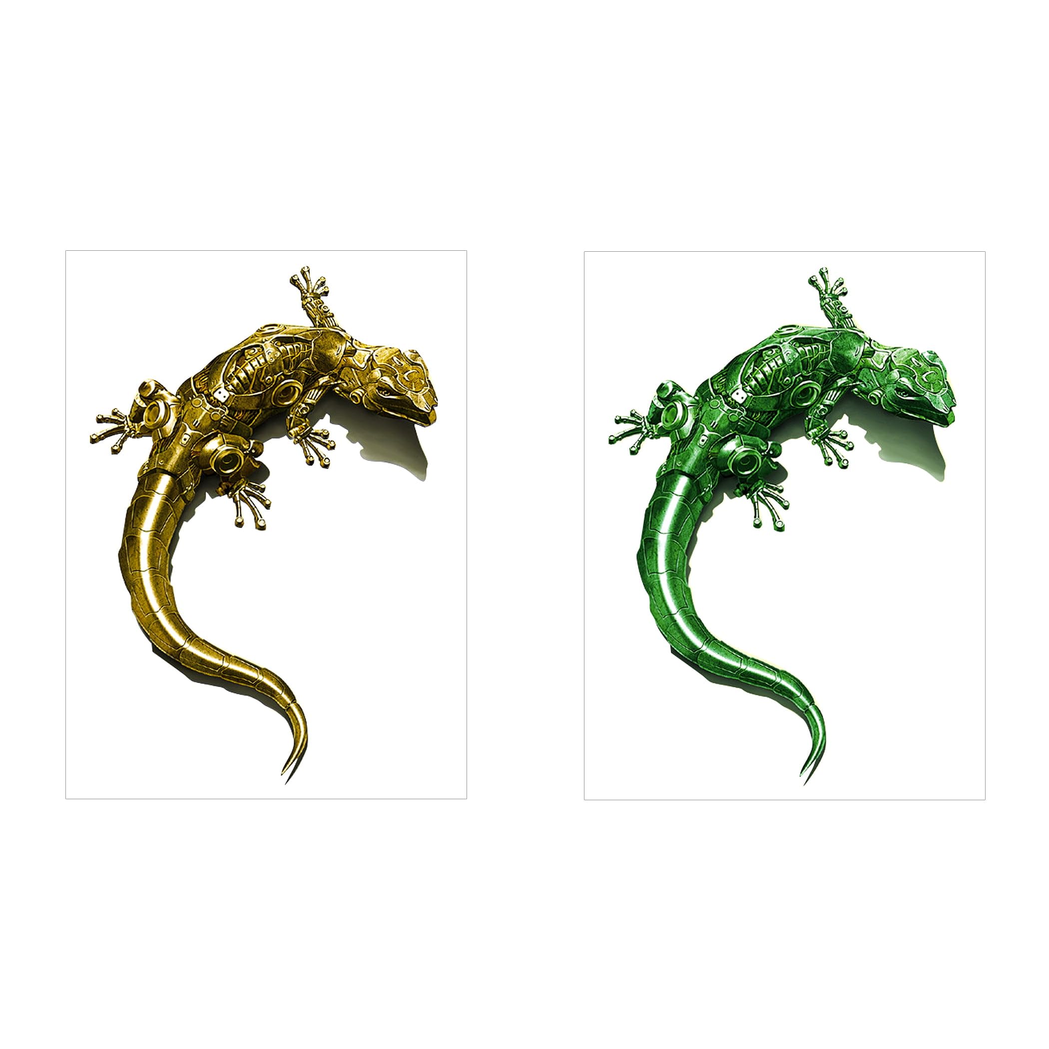 

HAMILO 3D Sticker Lizard, Car, Motorcycle, Dress-up, Strong Adhesive, Easy Installation, Set of 2 (Gold x Green)