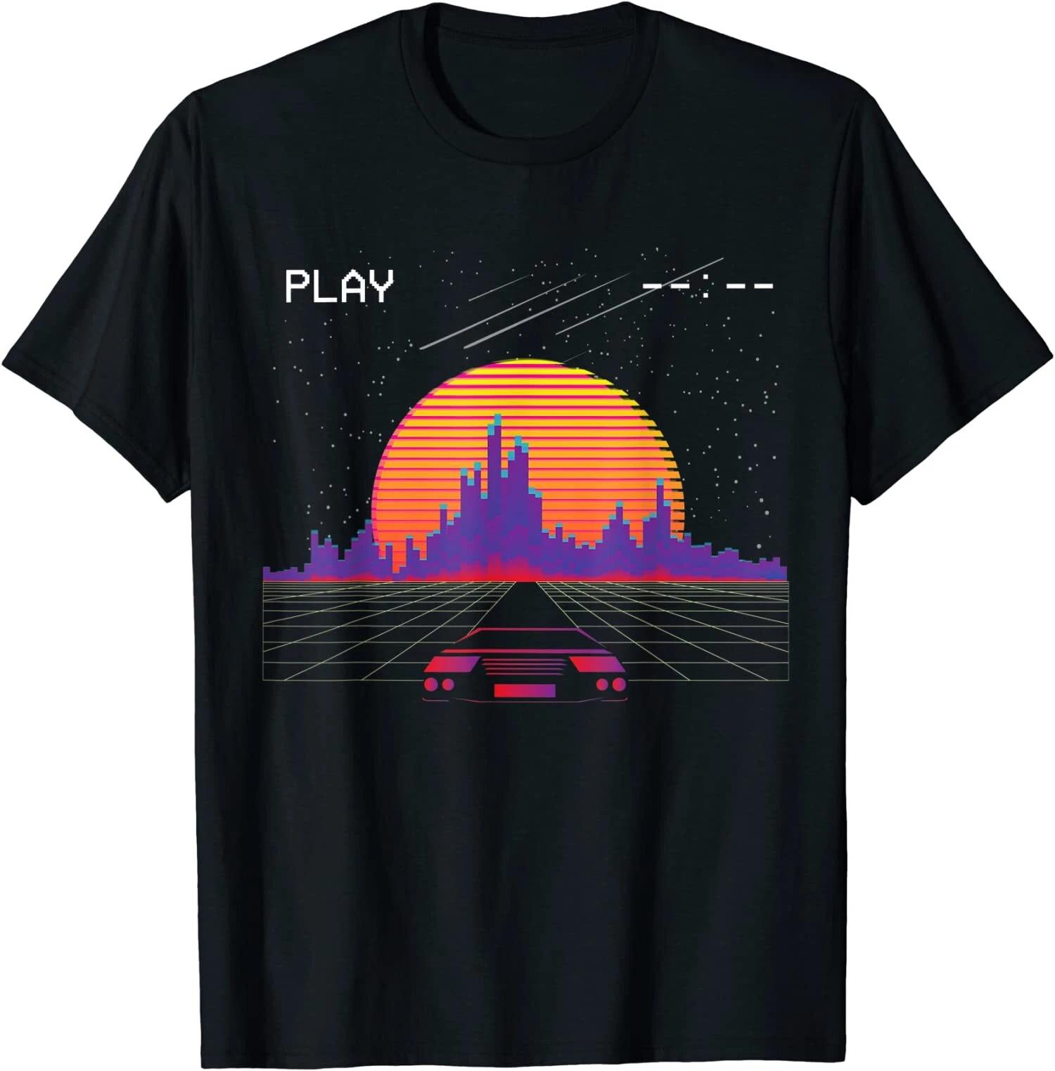 Cyberpunk Outrun Synthwave Sunset Fast Car Aesthetic T-Shirt XS