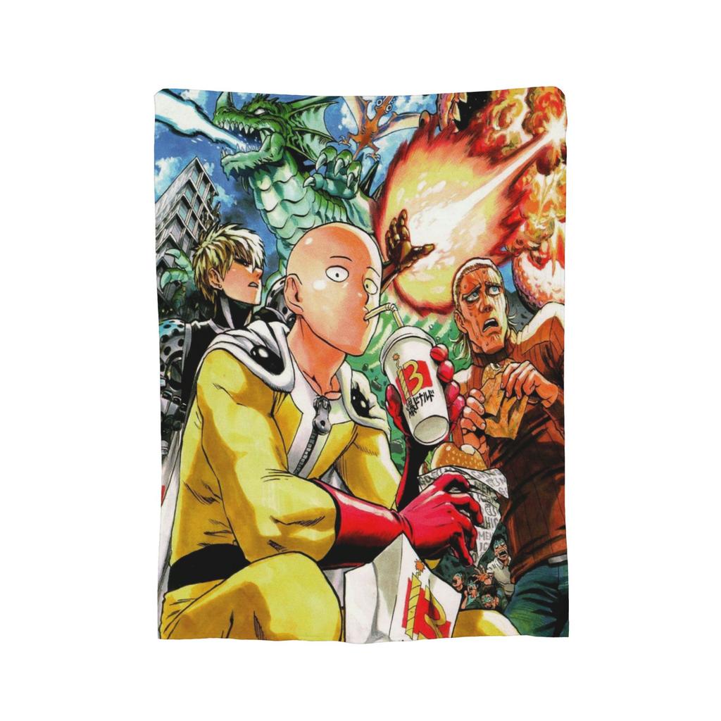 Anime One Punch Man Fleece Throw Blanket Saitama Cartoon Blankets for Home Office Lightweight Bedding Throws,