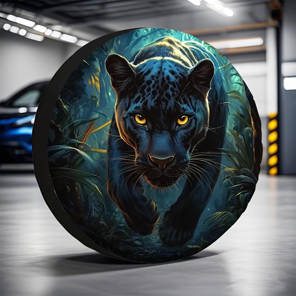 Black Panther Jungle Art Spare Tire Cover Durable Polyester Realistic Animal Graphics Car Accessory