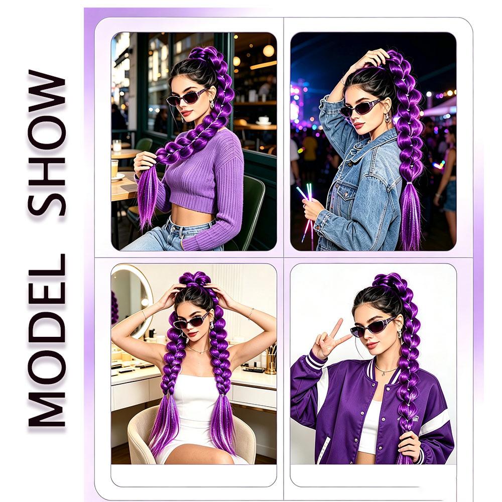 Purple Braiding Hair Ponytail Extensions with Elastic Tie 26Inch