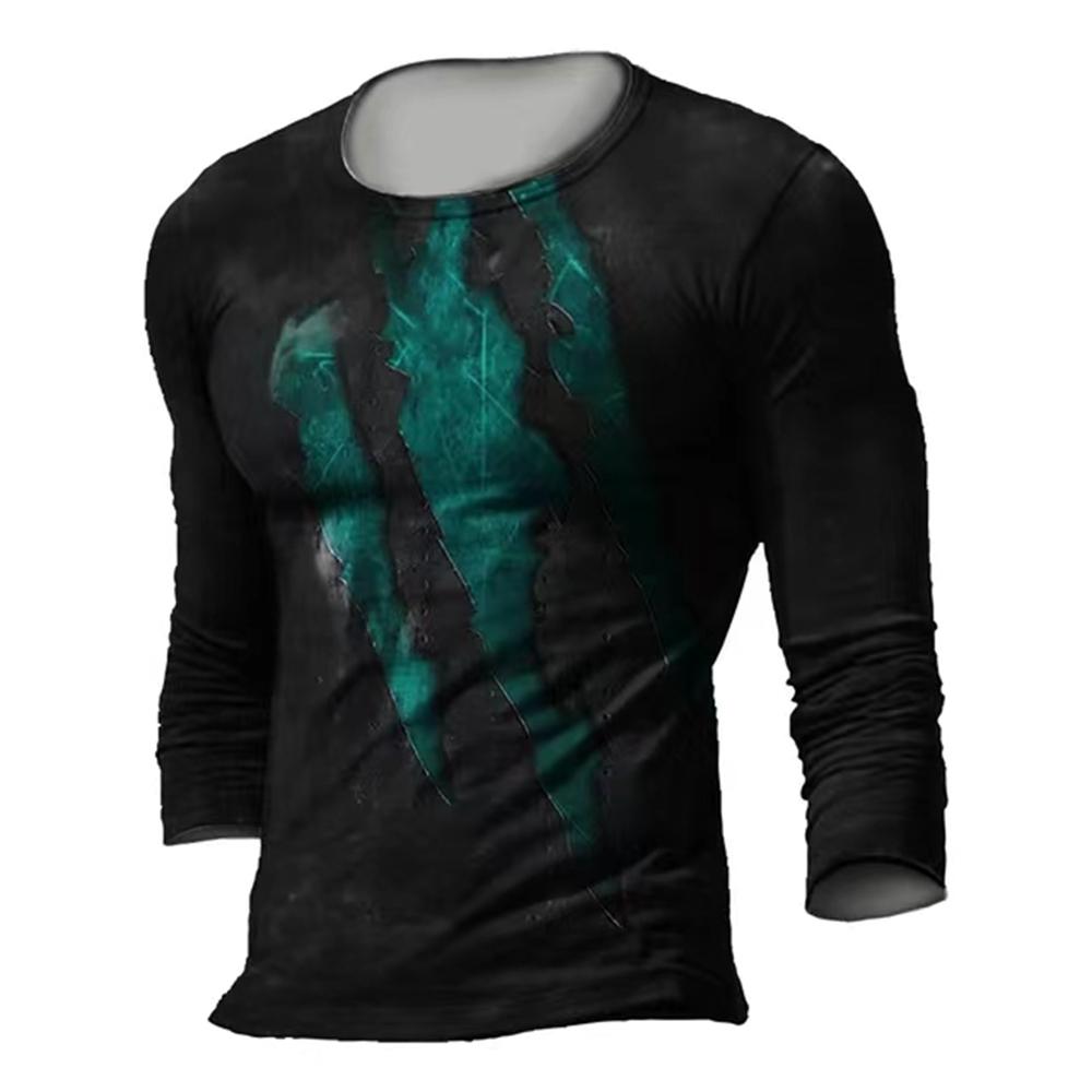 

Мужская повседневная винтажная одежда, футболка с длинным рукавом, 3D-принт, узор в виде царапин, круглый вырез, свободный топ, простая мужская одежда 3XL