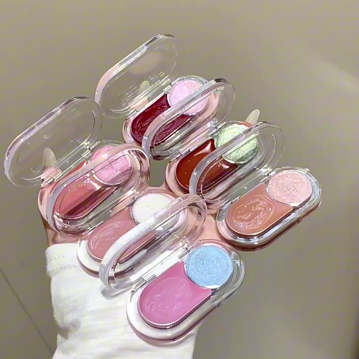 GEGE BEAR Glow-Blush Duo Stick 3.8g Cream-To-Pearl Dewy Flush & Highlighter 2-In-1 Portable Bear Case