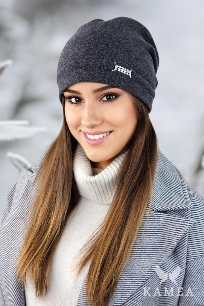 Leonora Women' Wool Cap with Rhinestones, Graphite Color