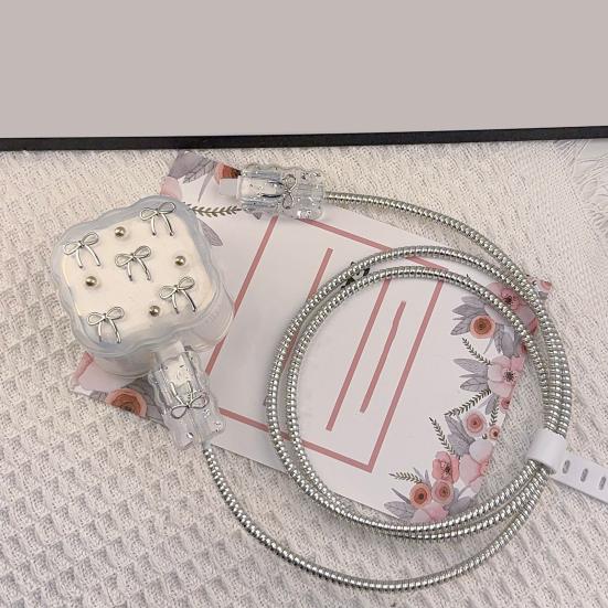 Protective Case for iPhone 20W USB-C Adapter Charger Cable 3D Cartoon Bowknot Power Adapter Charger Protective Cover Charging Cord Protector