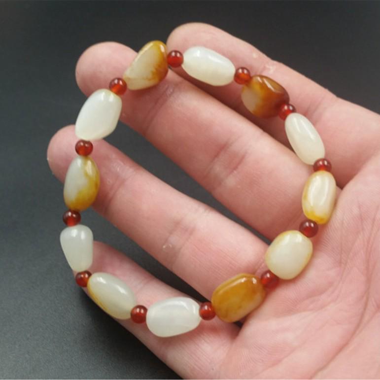 Hotan White Jade Irregular-Shaped Beaded Bracelet 11