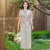 Elegant Chinese Style Summer Fashion Set: Short Sleeve Top & T-shirt for Middle-aged and Elderly Women