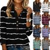 Women's Retro Street Lazy V,neck Long Sleeve Button Striped Pullover Top