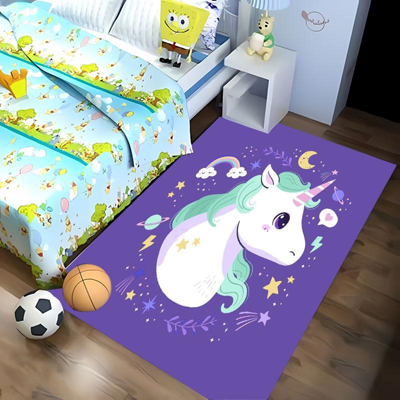 Cute Unicorn 3D HD Cartoon Area Carpet,Rug for Living Room Tapete for Bedroom Sofa Kitchen Doormat Decor,Kids Non-slip Floor Mat