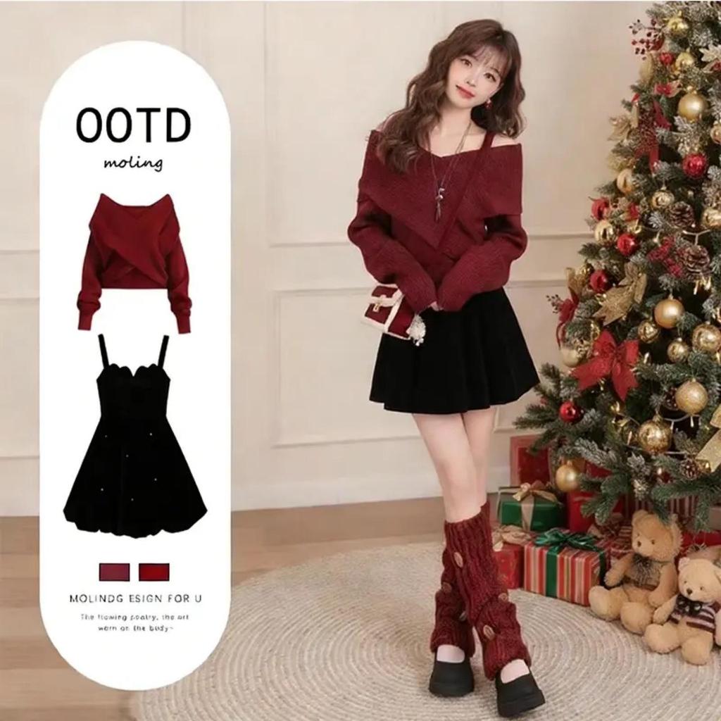 2026 Stunning Red Battle Outfit Set: New Year Spaghetti Strap Dress, Slimming & Stylish for Women