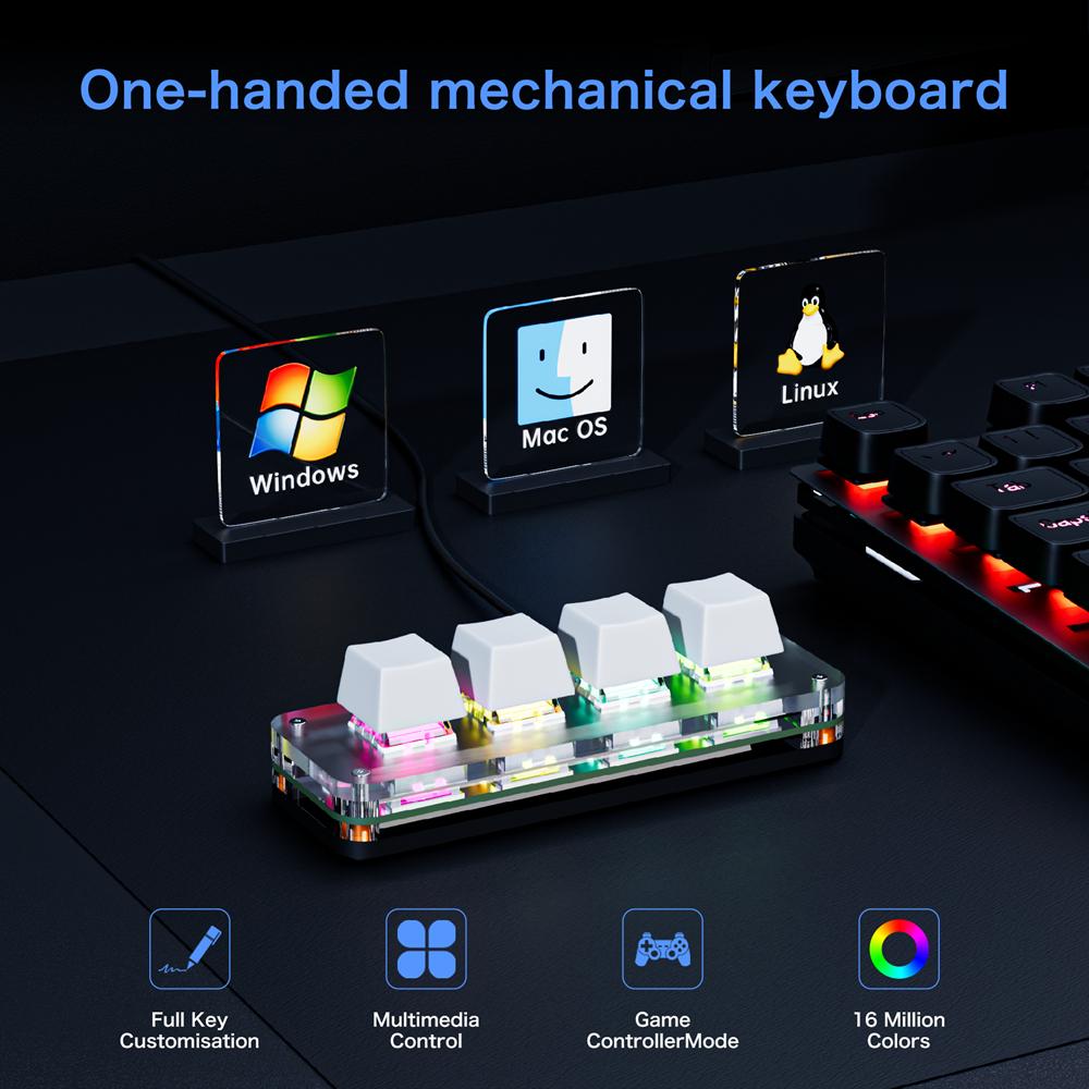 Mini Macro Mechanical Keyboard 4 Keys USB Wired RGB Gaming Custom Programming Portable Keypad Hot Swap Switch for Photoshop